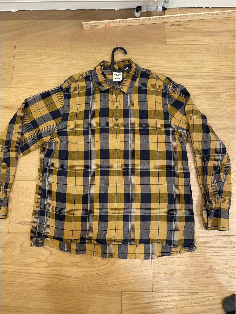 Baird McNutt Linen Murano Plaid Shirt Men’s XL Yellow Blue